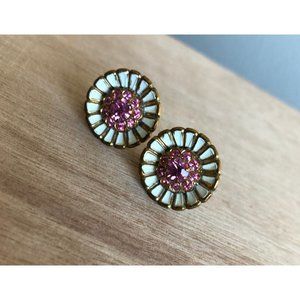 Sparkling Pink Vintage Coro Rhinestone Flower Screw Back Earrings